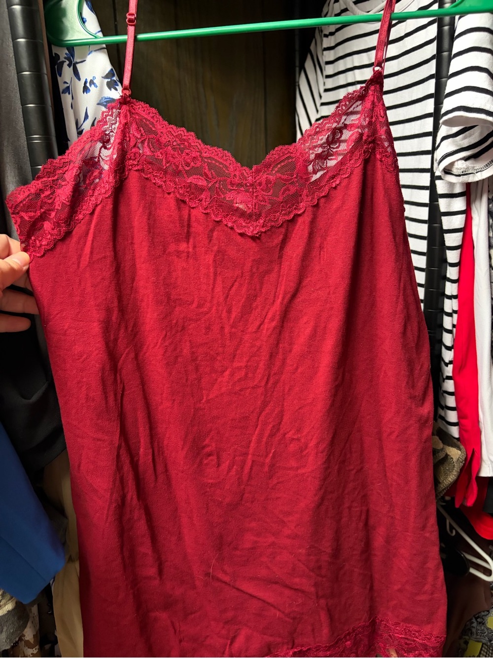 Bozzolo Deep Red Lace-Trim Camisole